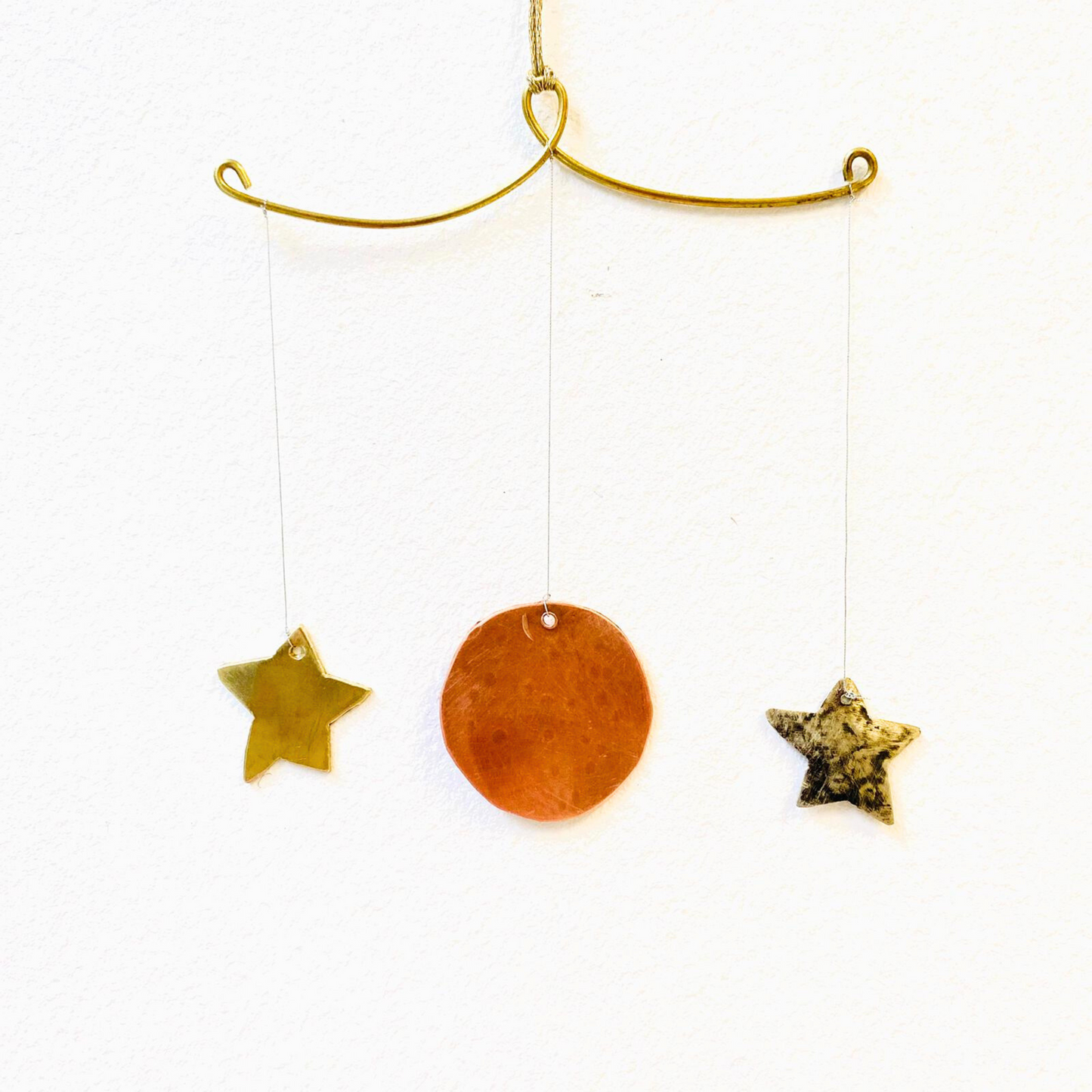Handcrafted Lunar Metal Mobile - Copper Full Moon with Nickel Silver and Brass Stars