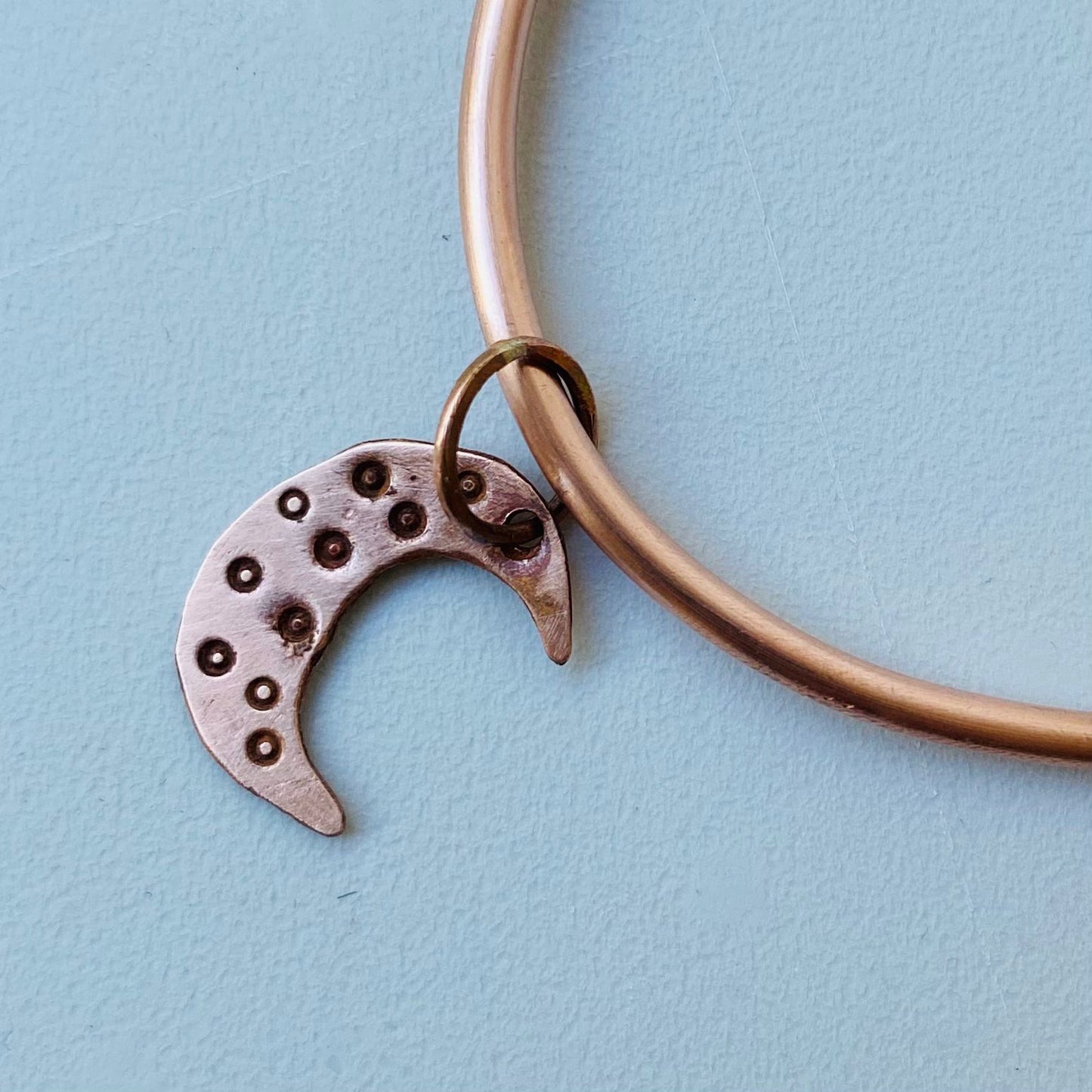 Copper Bangle with Half-Moon Charm - Made to Order