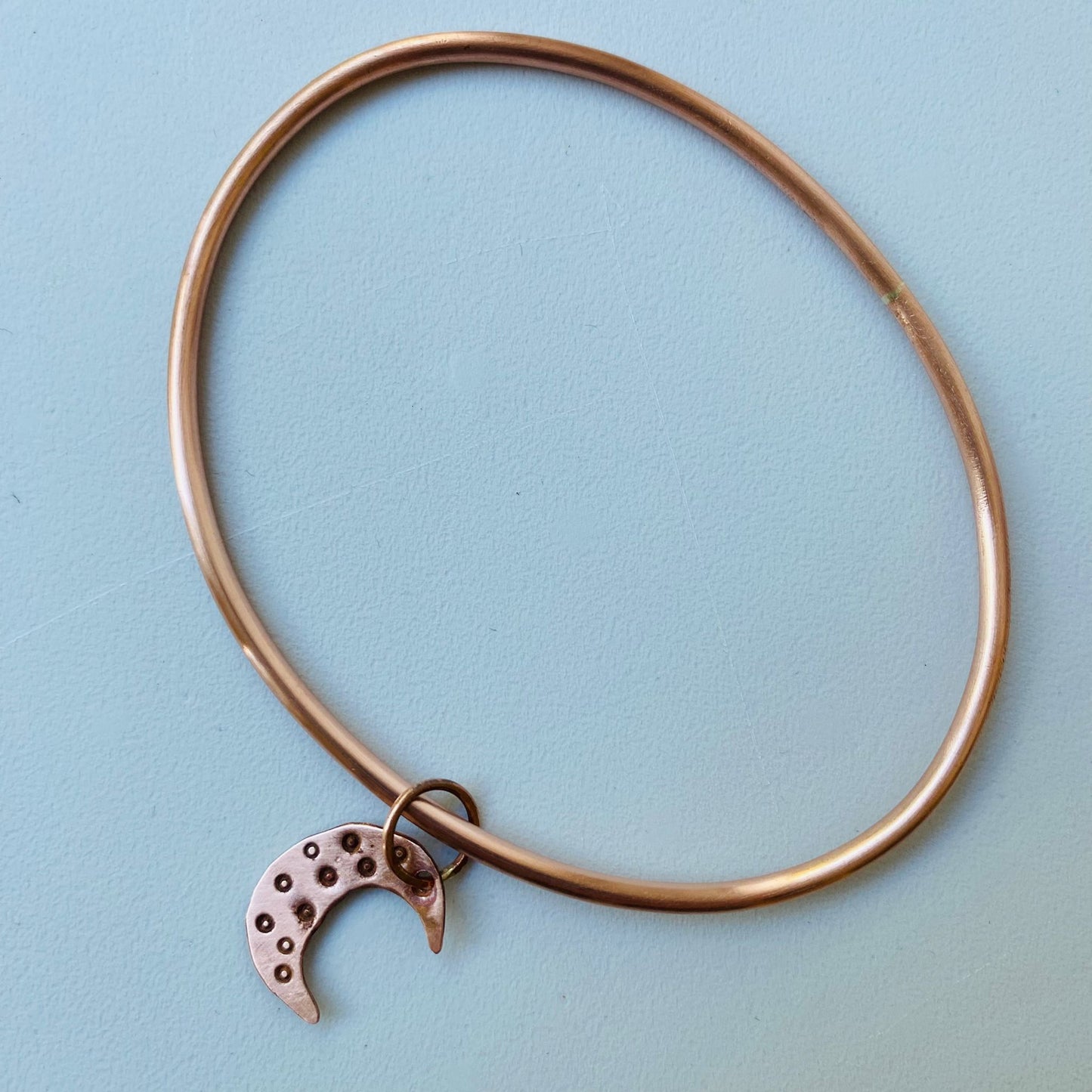 Copper Bangle with Half-Moon Charm - Made to Order