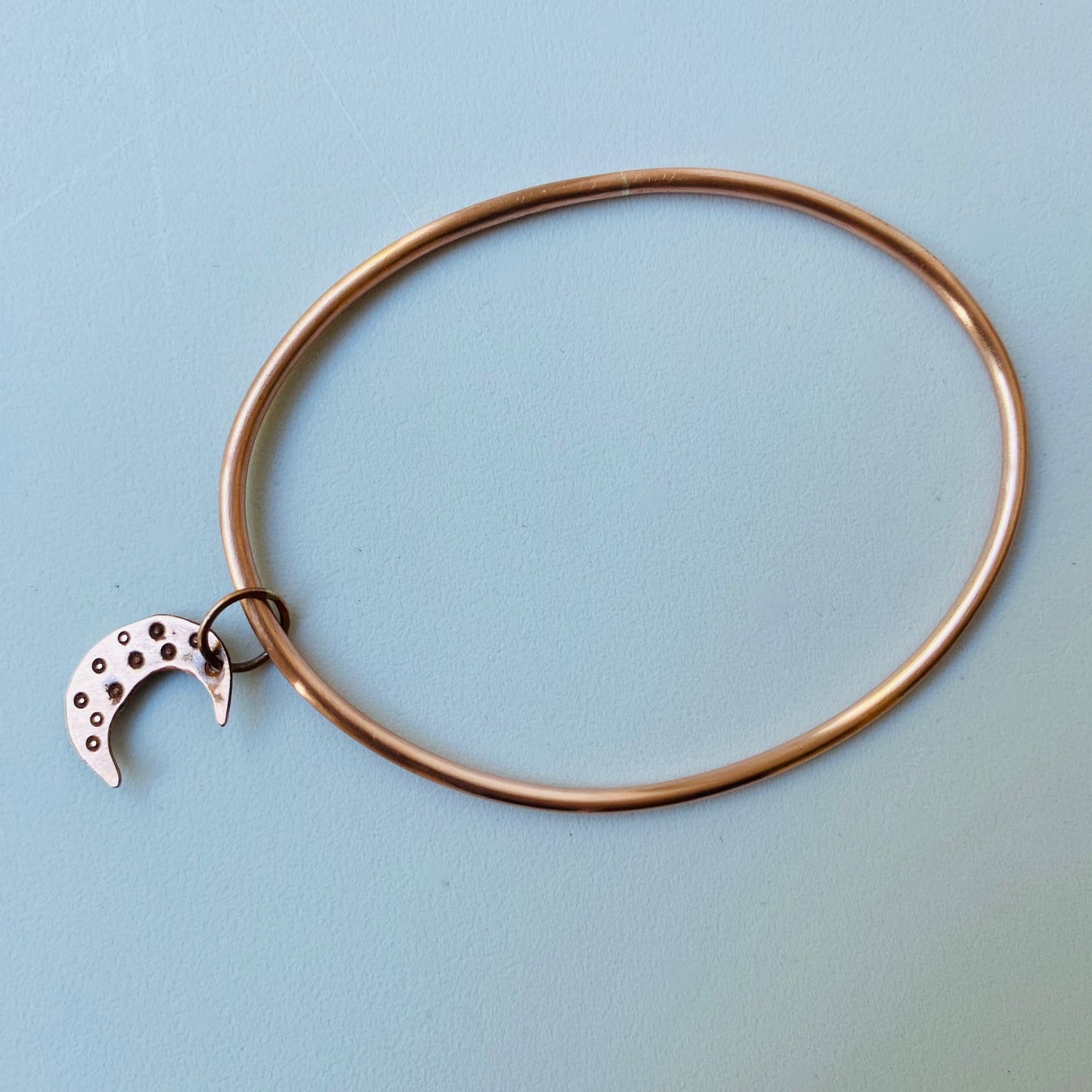 Copper Bangle with Half-Moon Charm - Made to Order