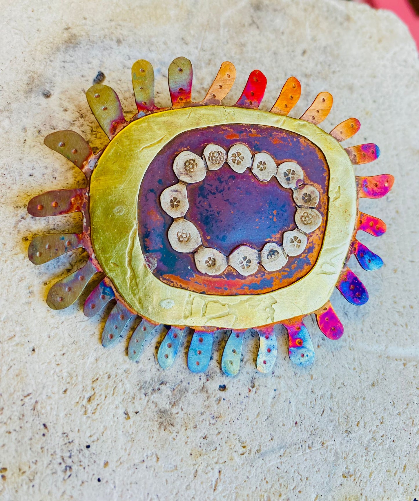 Handcrafted Sea Anemone Metal Brooch