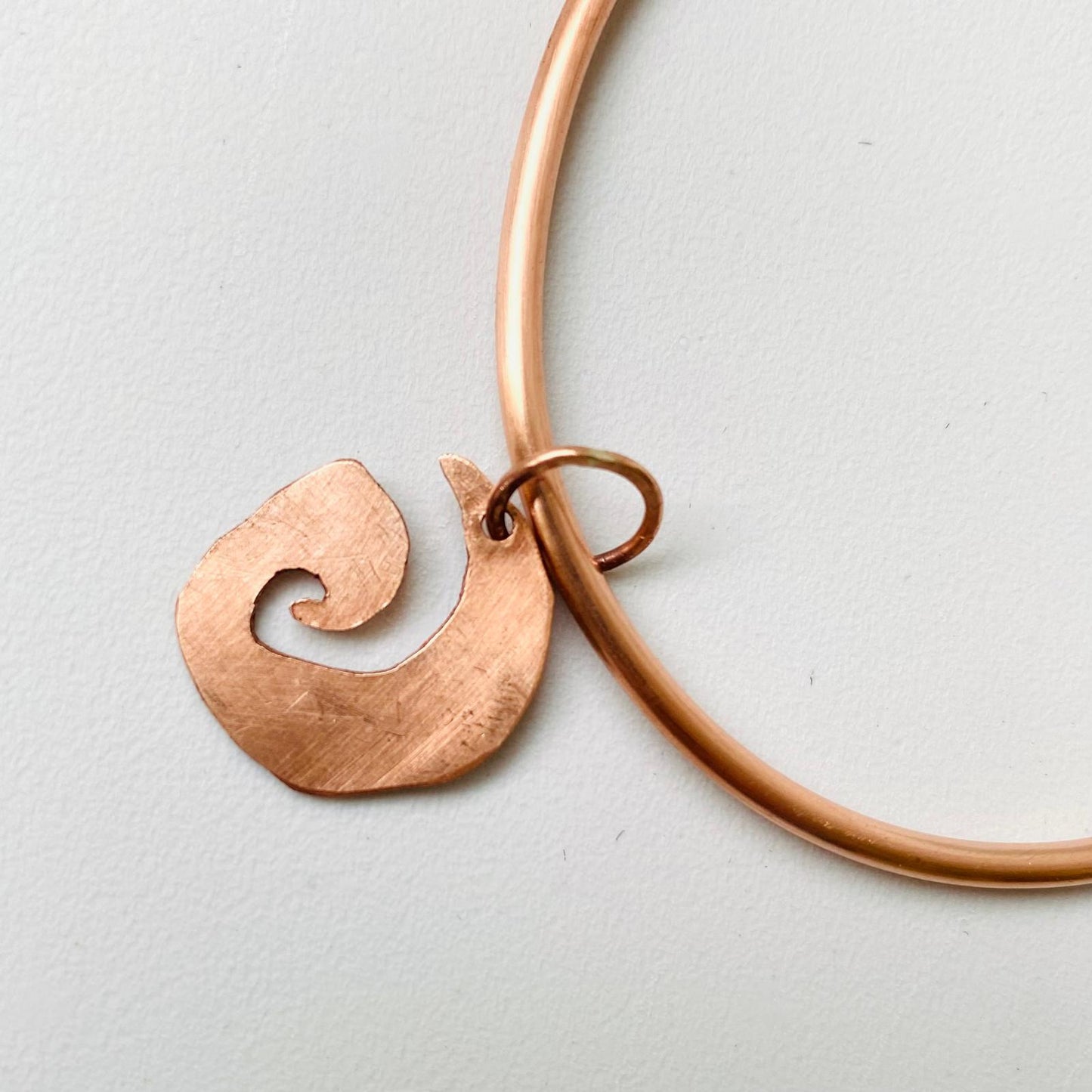 Copper Bangle with Wave Charm - Made to Order