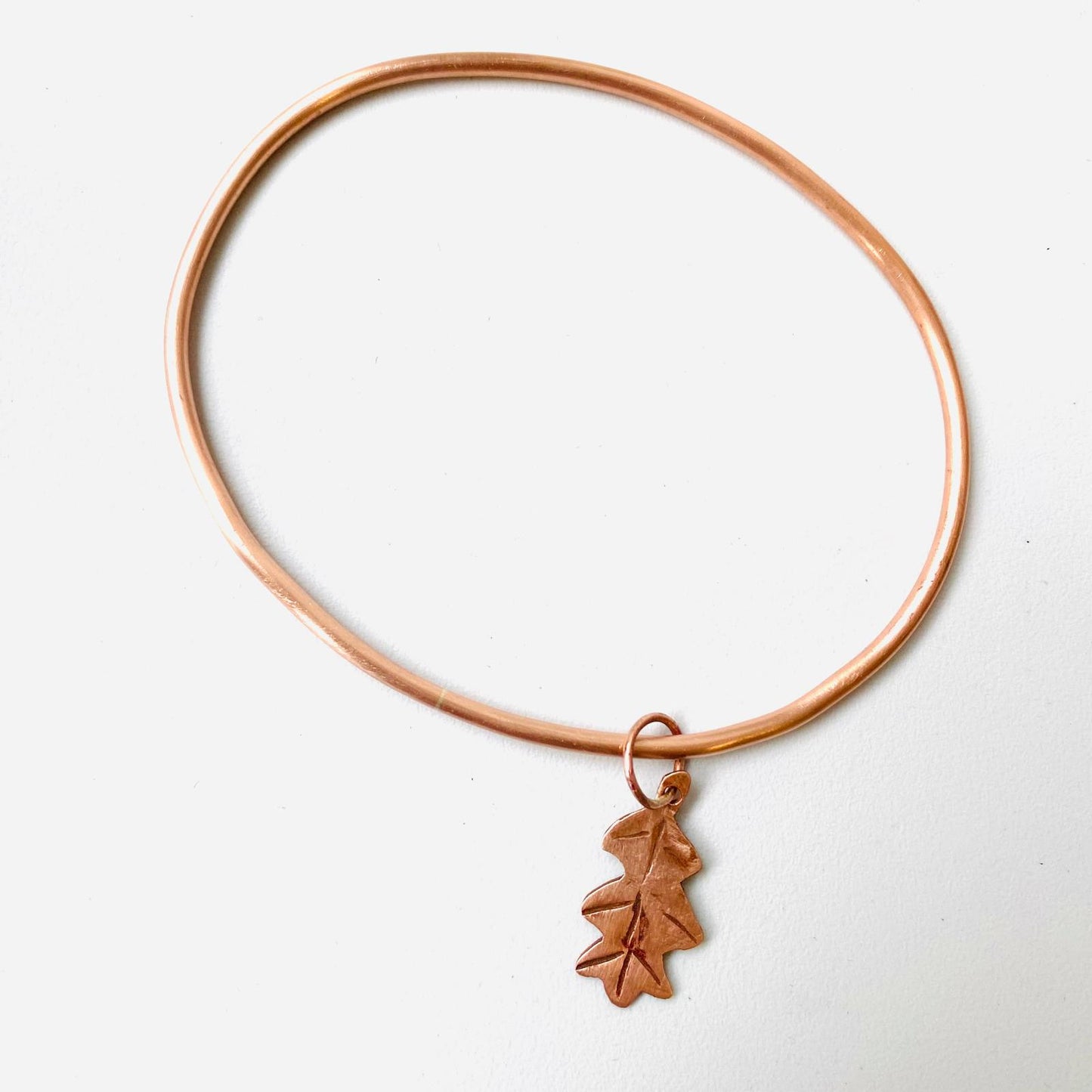 Copper Oak Leaf Charm Bangle - Size 26 cm