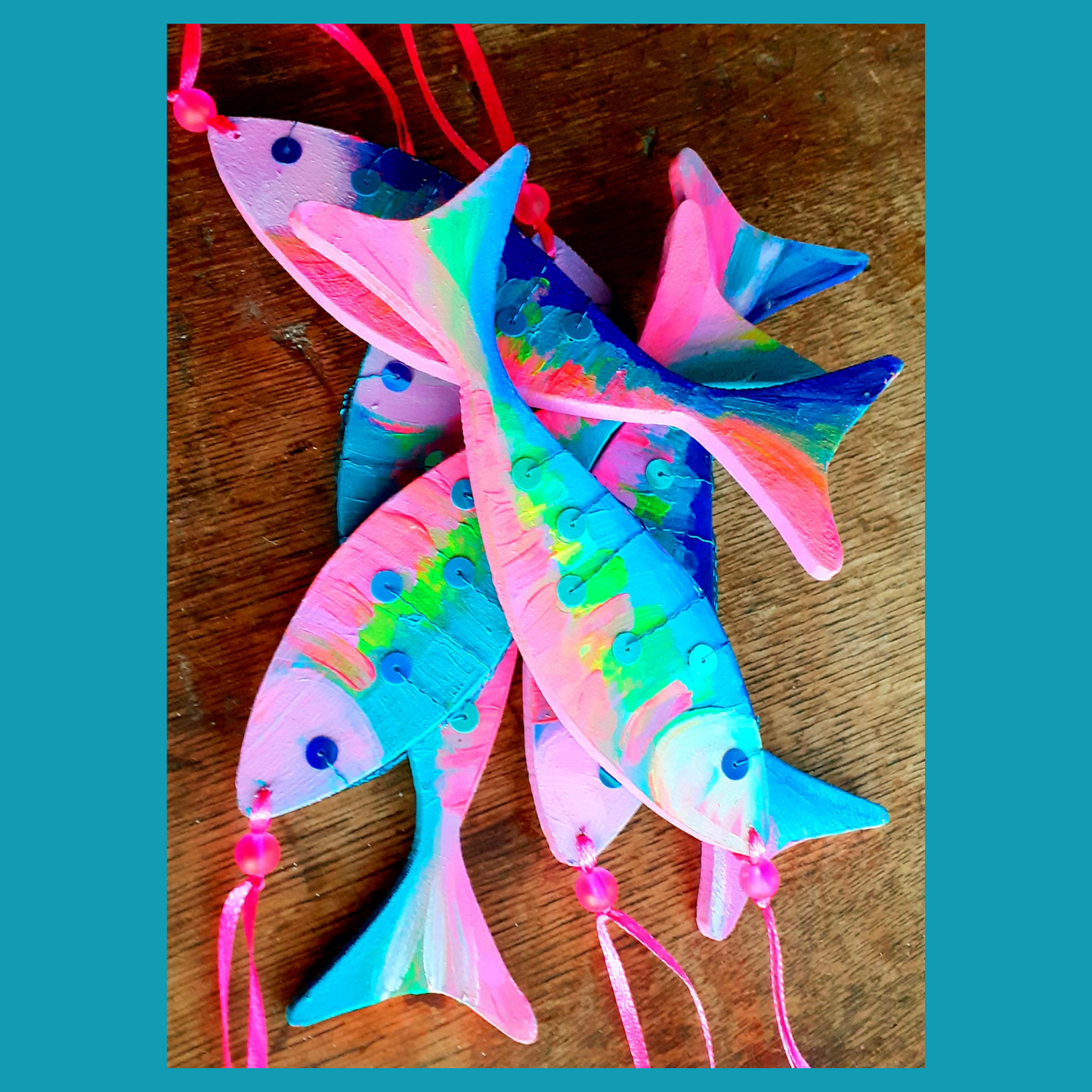 'Wooden Fish Decorations' - Medium.