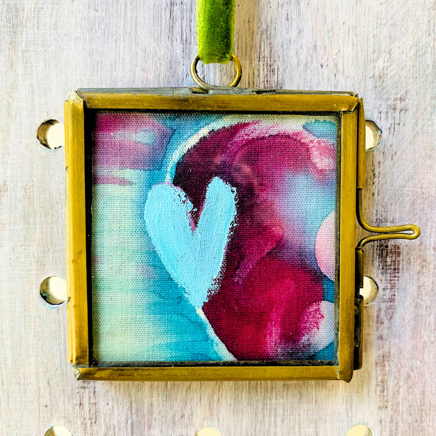 Hanging Heart Mini Frame - Blue Heart with Red Multi