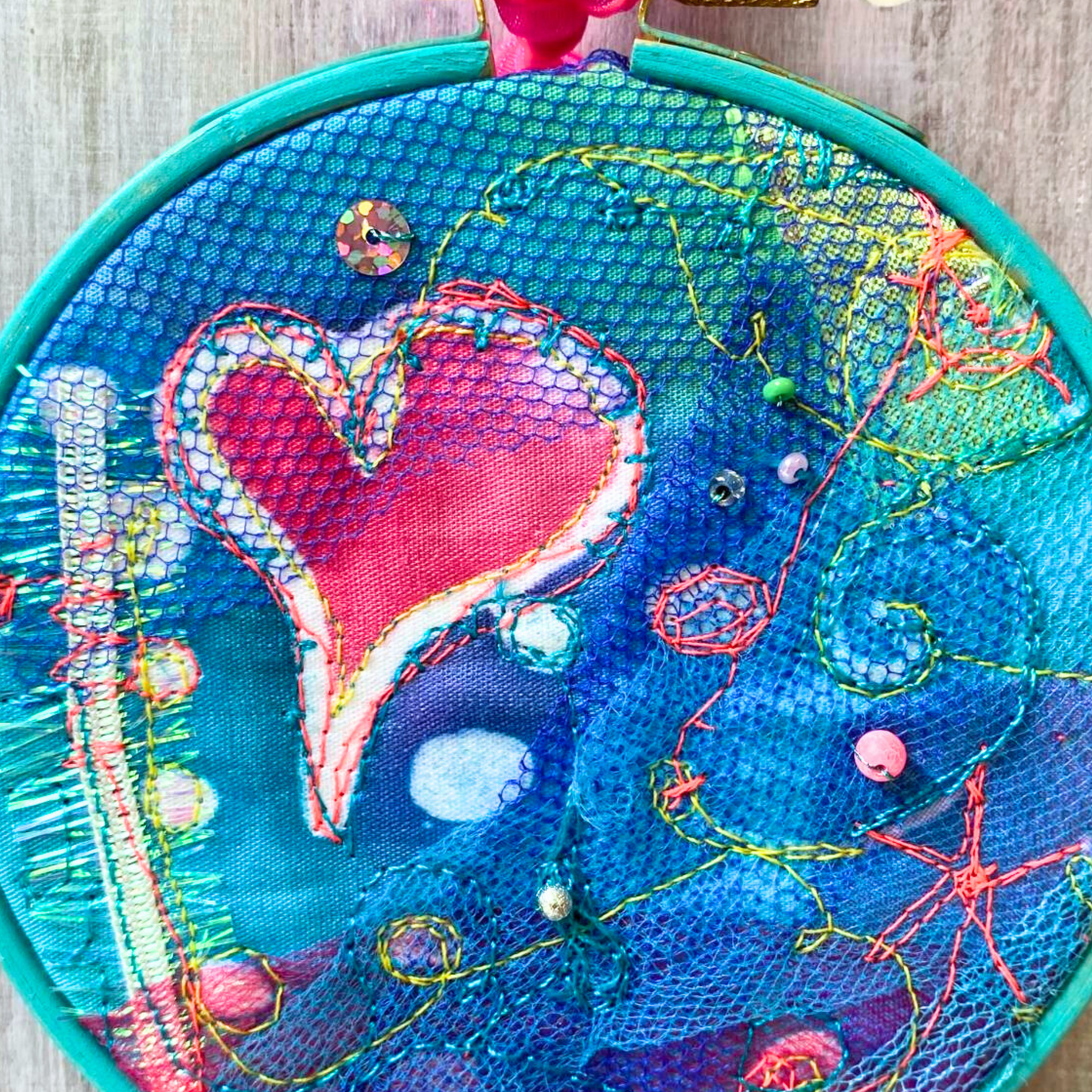 Medium Blue Embroidered Hoop with Heart