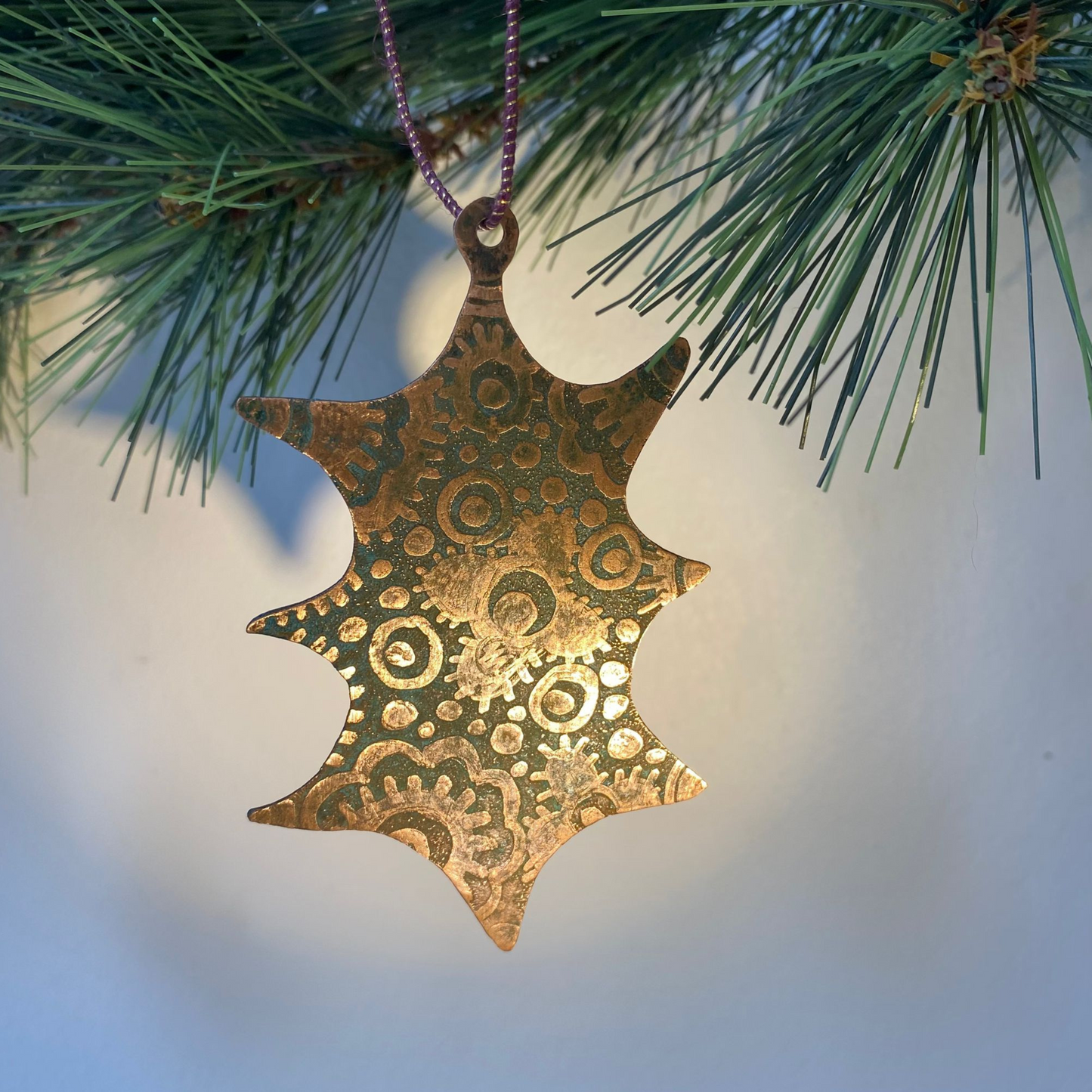 Holly Etched Copper Christmas Decoration