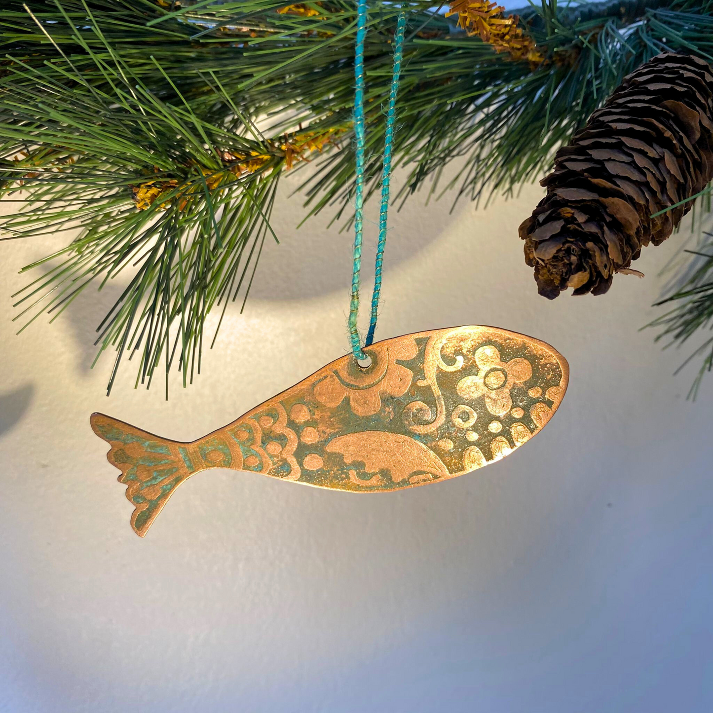 Fish Etched Copper Christmas Decoration