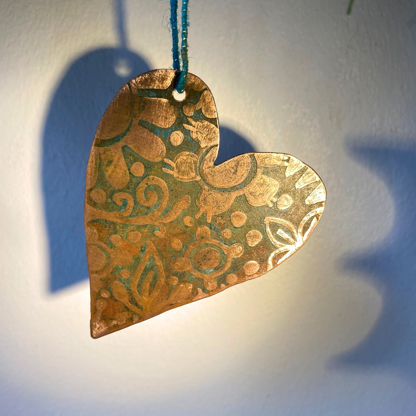 Heart Etched Copper Christmas Decoration