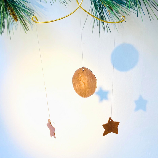 Handcrafted Lunar Metal Mobile - Copper Full Moon with Stars