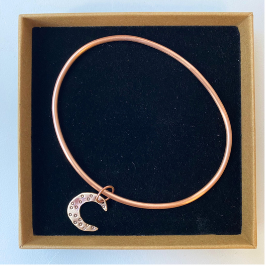 Copper Bangle with Half-Moon Charm - Size 26