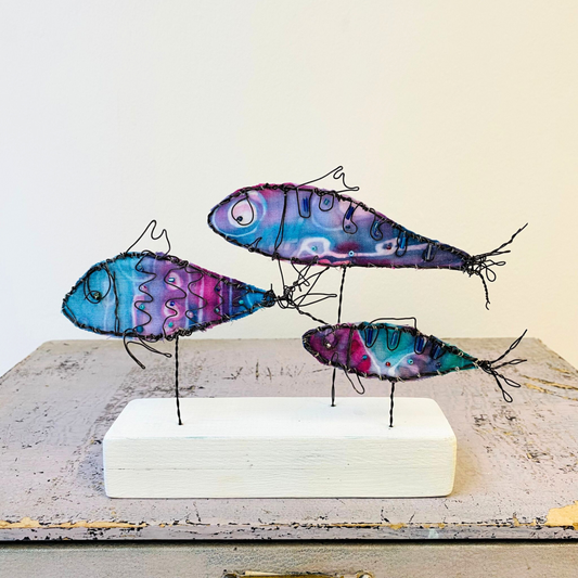 Purple Trio of Fish Sculpture