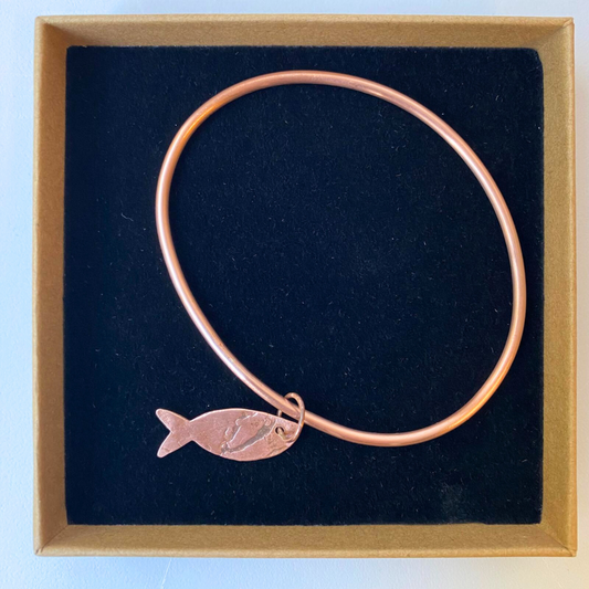 Copper Fish Charm Bangle - Size 24 cm