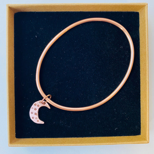 Copper Bangle with Half-Moon Charm  - Size 23.5cm