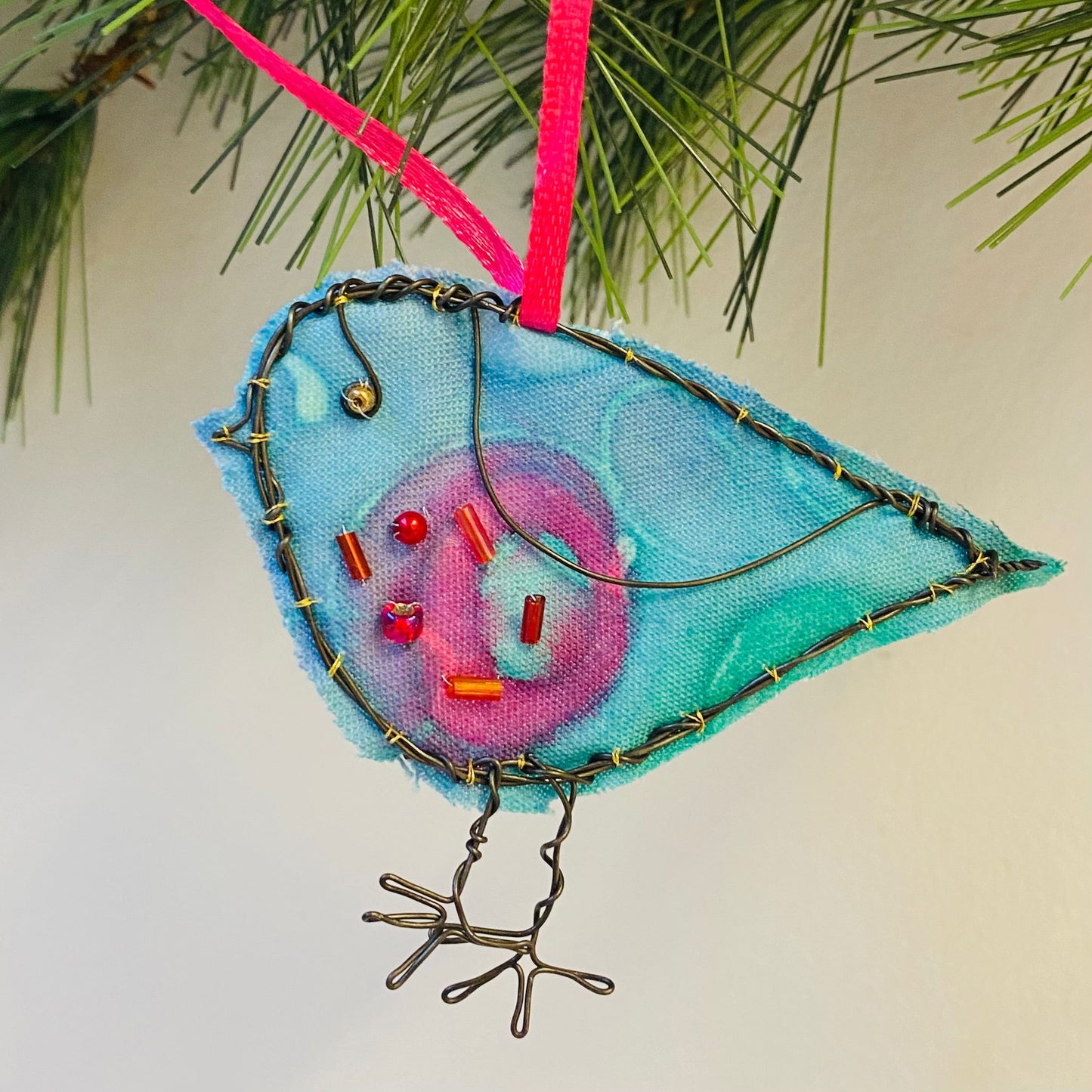 Wire & Batik Robin Decoration  - Blue