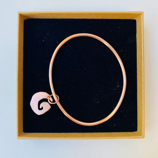 Copper Bangle with Wave Charm  - size 23.5 cm