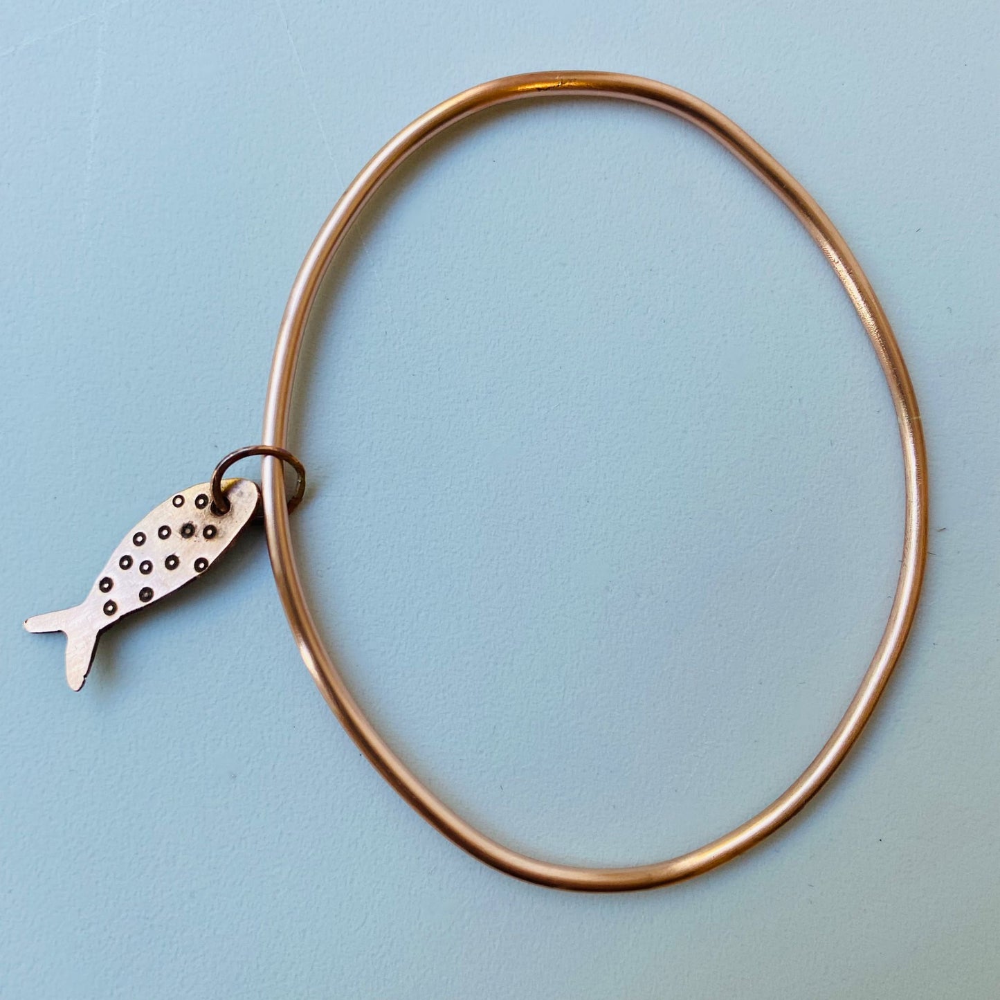 Copper Bangle with Fish Charm - Size 25.5 cm