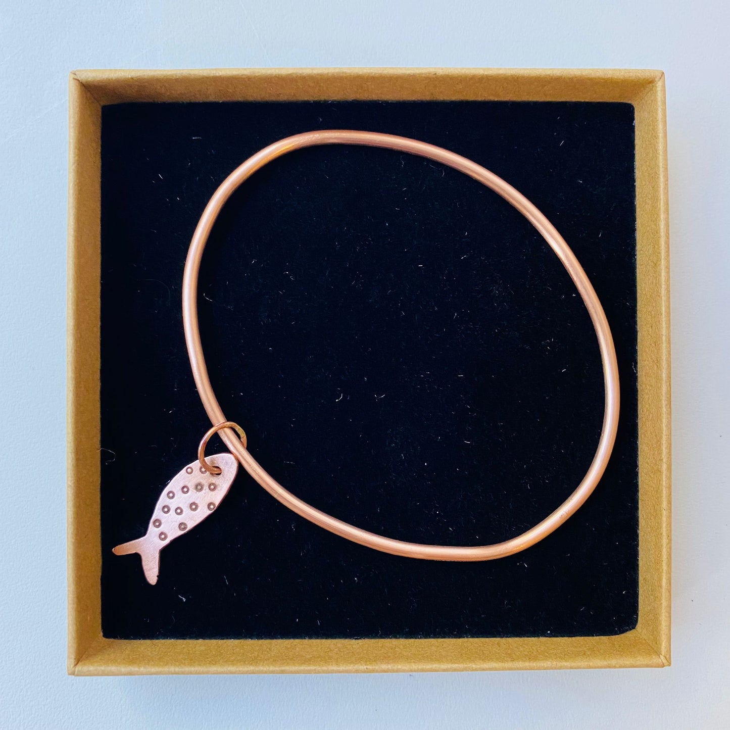 Copper Bangle with Fish Charm - Size 25.5 cm