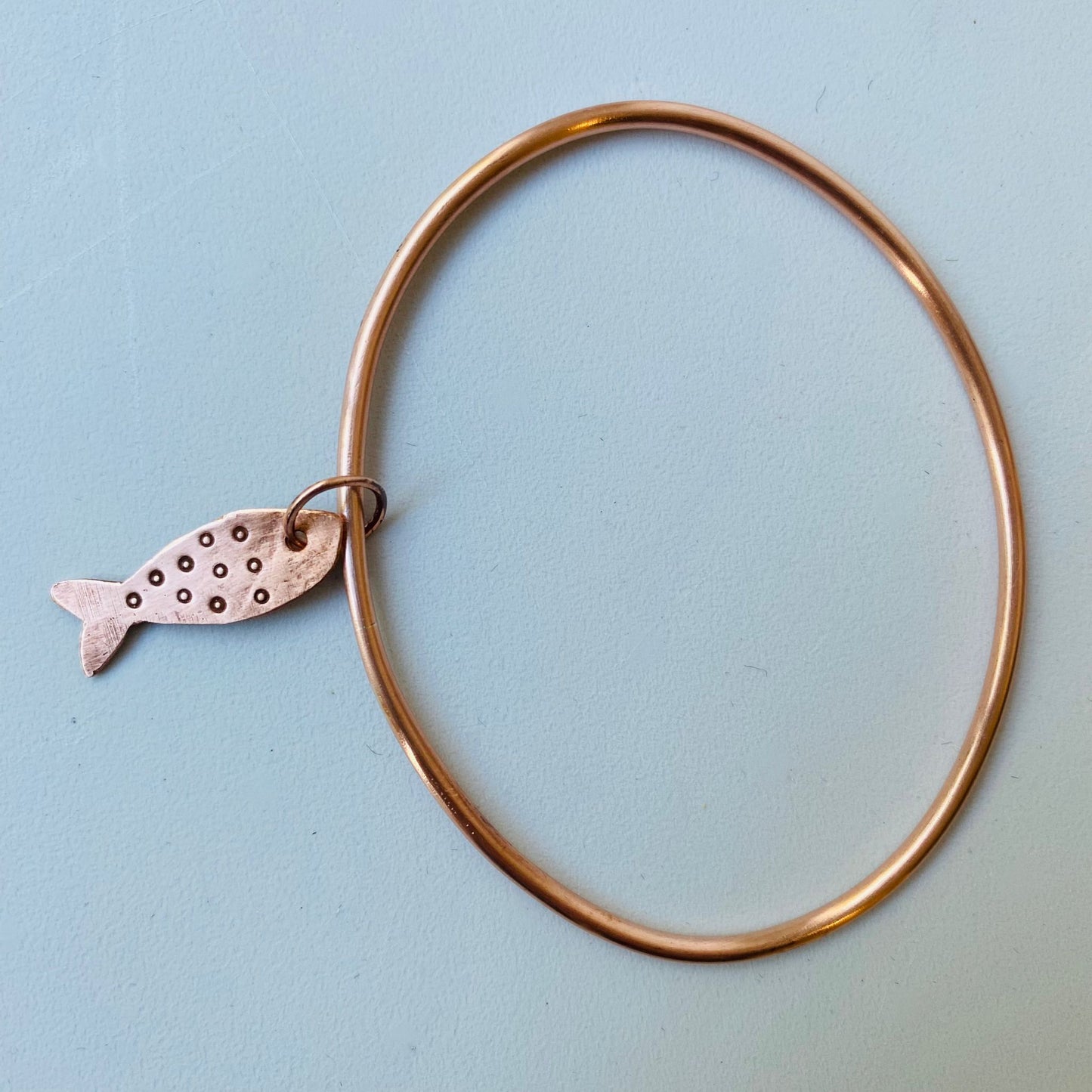 Copper Bangle with Fish Charm - Size 23.5 cm