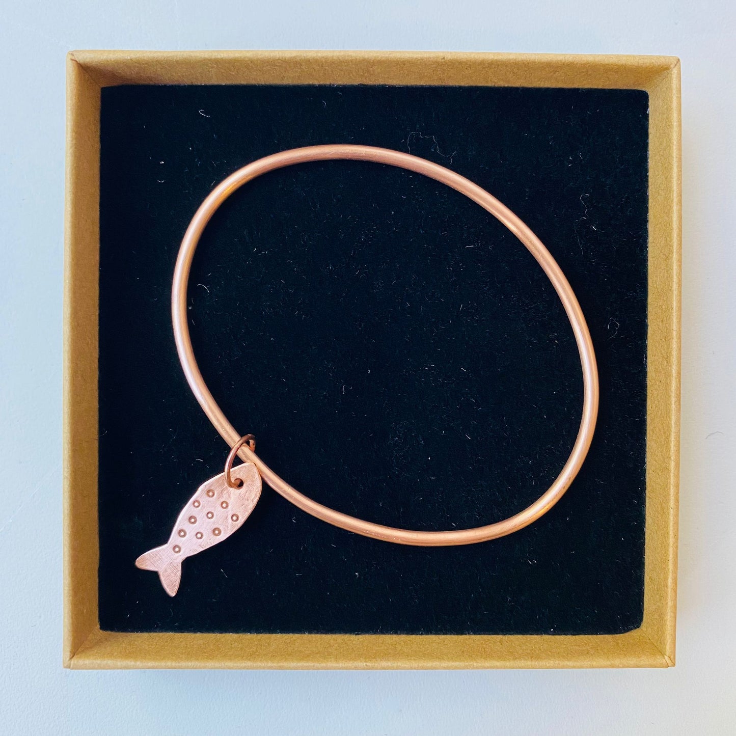 Copper Bangle with Fish Charm - Size 23.5 cm