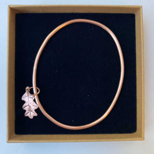 Copper Oak Leaf Charm Bangle - Size 26 cm