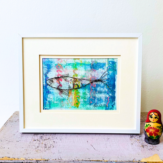 Framed Wire Fish on Painted Canvas