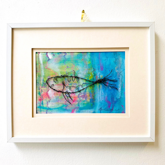 Framed Wire Fish on Painted Canvas