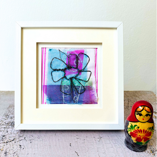 Wire and Textile Flower in Frame